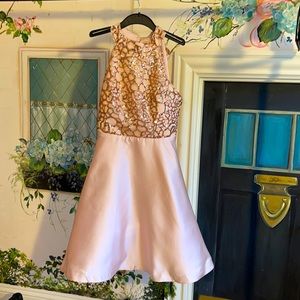 Pink sequin and satin halter party dress, girls size 14, Sequin hearts girls